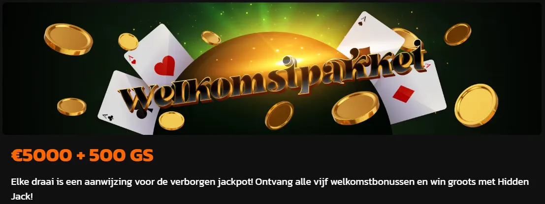 Hidden Jack Casino welkomstbonus – claim tot €5000 bonus + 500 free spins voor nieuwe spelers