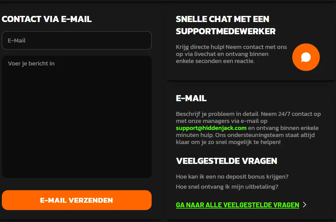 Klantenservice Hidden Jack Casino – 24/7 live chat hulp voor Nederlandse spelers